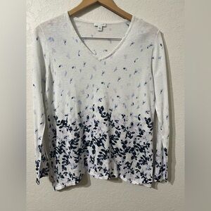 ❄️ ⛄️ J Jill long sleeve printed V-neck sweater size small cotton/linen blend